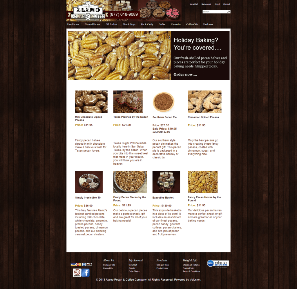 Alamo Pecan & Coffee enhanced home page